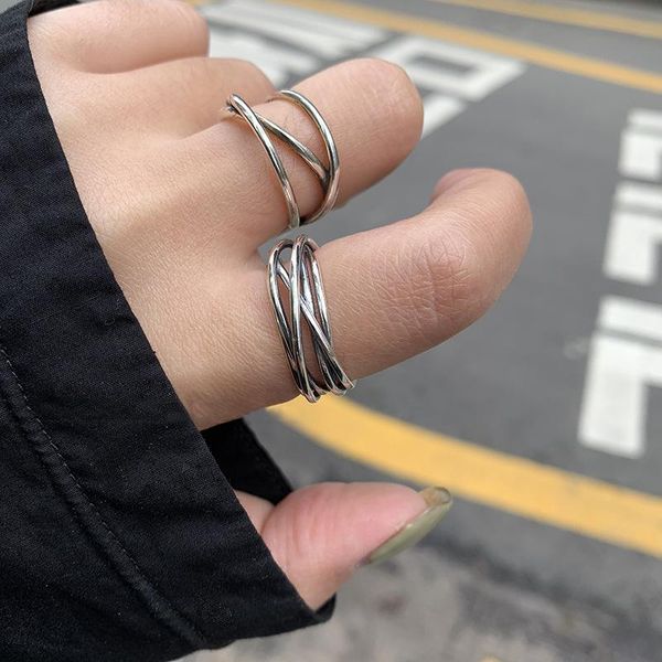 

cluster rings 925 sterling silver multi-layer winding cross this fashion retro open finger ring for women jewelry gifts s-r745, Golden;silver