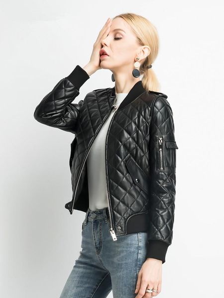 

women's leather & faux genuine jacket down winter women real sheepskin coat korean short jackets abrigo mujer my2002, Black