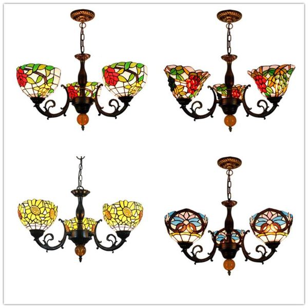 

pendant lamps european creative mediterranean stained glass bedroom dining room study living pastoral glazed 3 heads chandelier