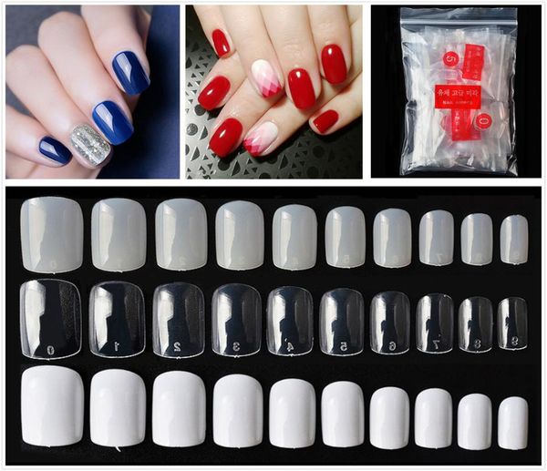 

false nails 500pcs/pack short square tips 10 sizes full cover fake nail press on french acrylic art salon, Red;gold