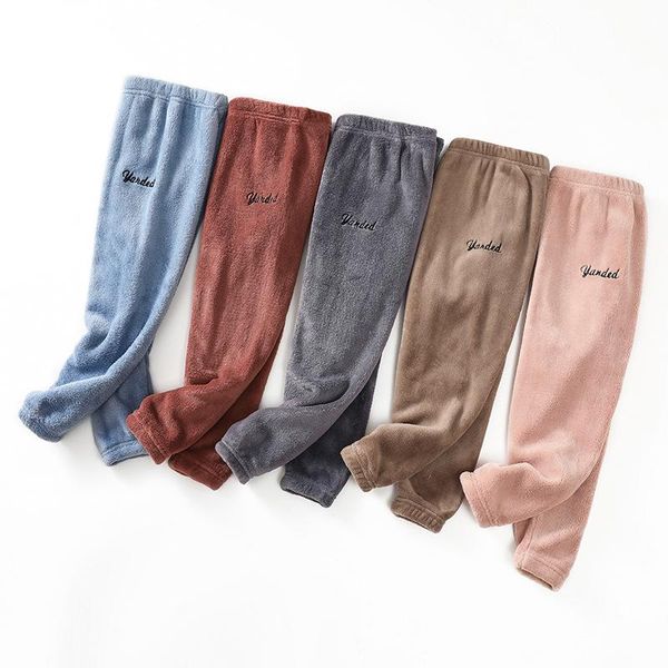 

trousers baby girls clothes flannel winter warm pajama pants children casual letter sport kids boys loose at home 3-10 y, Blue