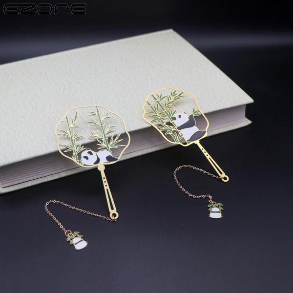 

bookmark ezone brass metal chinese style panda creative hollow out circular fan shape student school office gifts