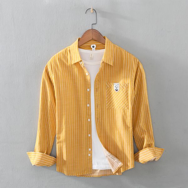 

2021 spring long-sleeve man-branded stripes yellow shirts in the comfortable men's shirt vlx9, Black