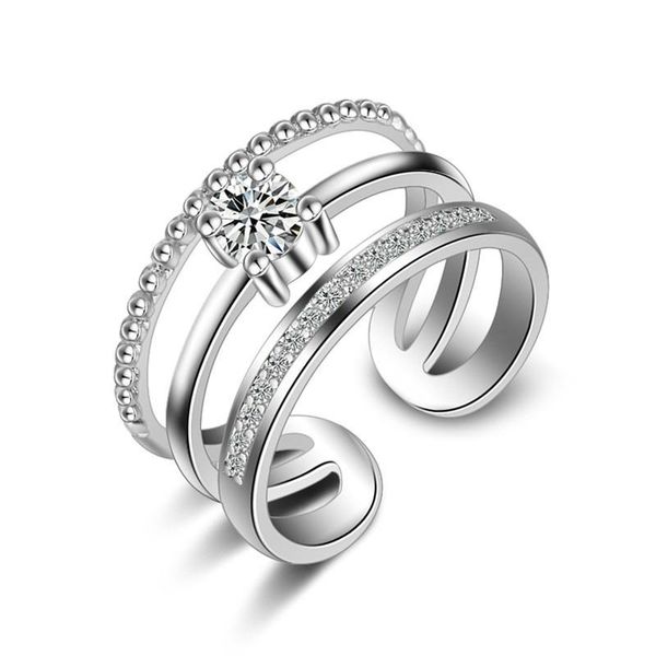 

wedding rings fashion ring three-layer white gold & rose color zircon female resizable for women, Slivery;golden