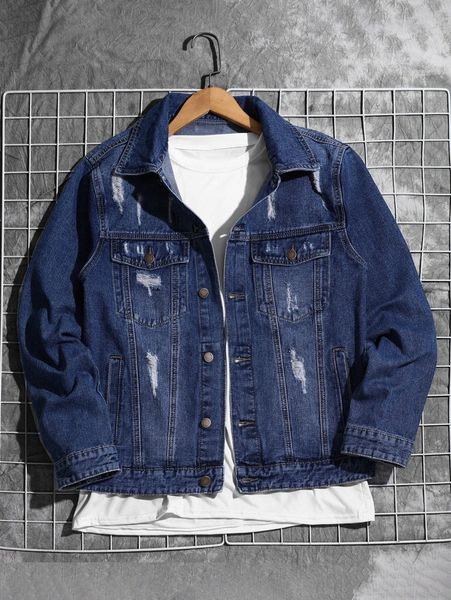 

men ripped denim jacket without tee v5jh#, Blue