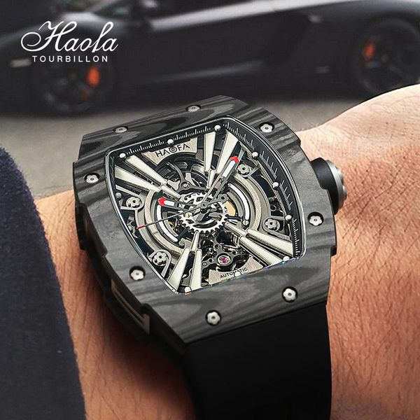

wristwatches haofa luxury automatic watch men skeleton mechanical sapphire self-wind movement luminous 80h power reserve 2021, Slivery;brown