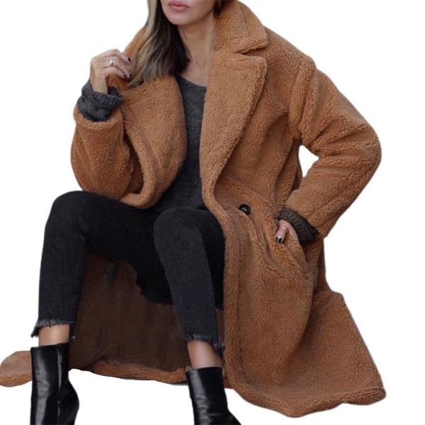 

women's wool & blends open front long sleeve winter coat women double-sided velvet solid color lapel single button outerwear casual, Black
