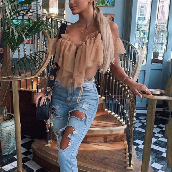 

ruffles spaghetti strap mesh women rompers bodysuit v neck transparent summer cub beach party, Black;white