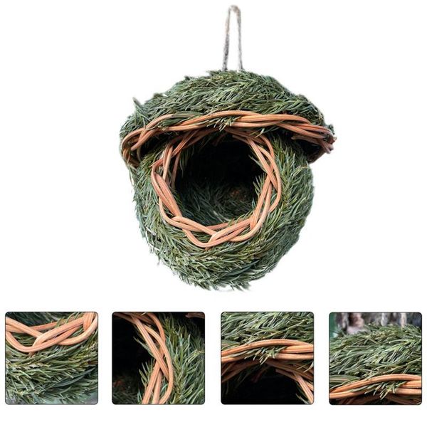 

bird cages 1pc outdoor woven nest hanging house green and light brown garden adornment (random color)