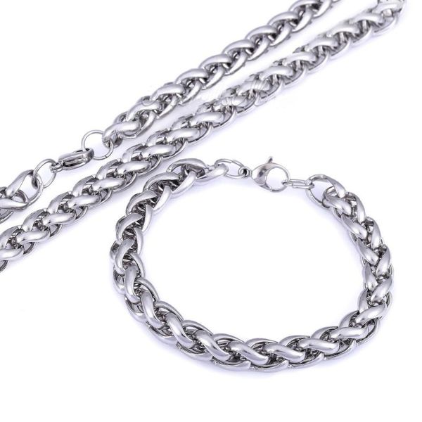 

earrings & necklace for men mens stainless steel chain necklaces and bracelet set wheat link silver color silber jewelry 7-28inch 3-5mm