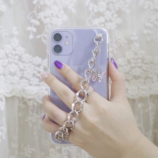 

wrist strap crystal butterfly chain phone case for samsung s20fe note20ultra s20plus note10 plus note9 s10p transparent cover