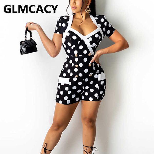 

short sleeve polka dot printed slim playsuit 210702, Black;white