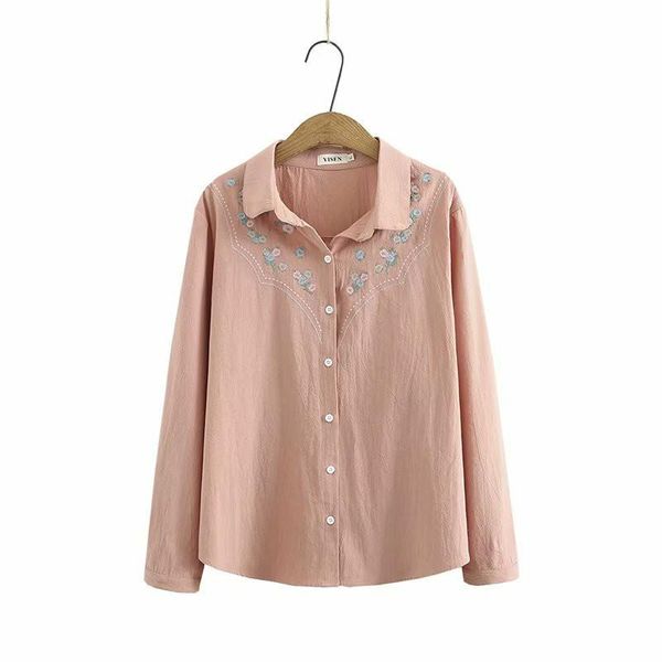 

plus size t-shirt embroidery pink white navy cotton women loose shirts 2021 spring autumn casual ladies blouse female, Black