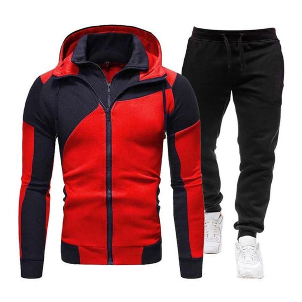 

men's hoodies & sweatshirts ele-choices m-3xl men winter 4colors block hooded sweatshirt pants set 2 pieces long sleeve drawstring warm, Black