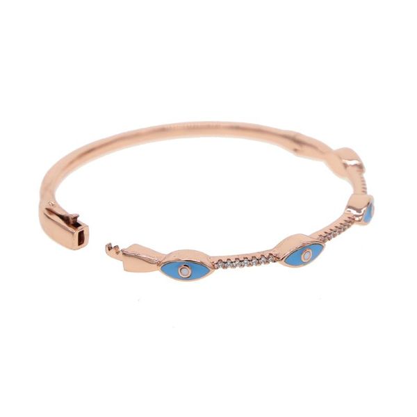 

link, chain lucky eye blue pink enamel evil charms bracelet rose gold color for women jewelry gifts 18-19cm, Black