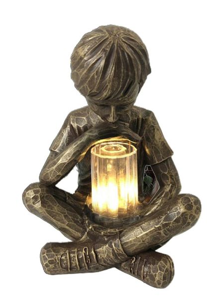 

garden decorations a kid with solar fireflies statue resin jar little boy w/ lighted in crafts