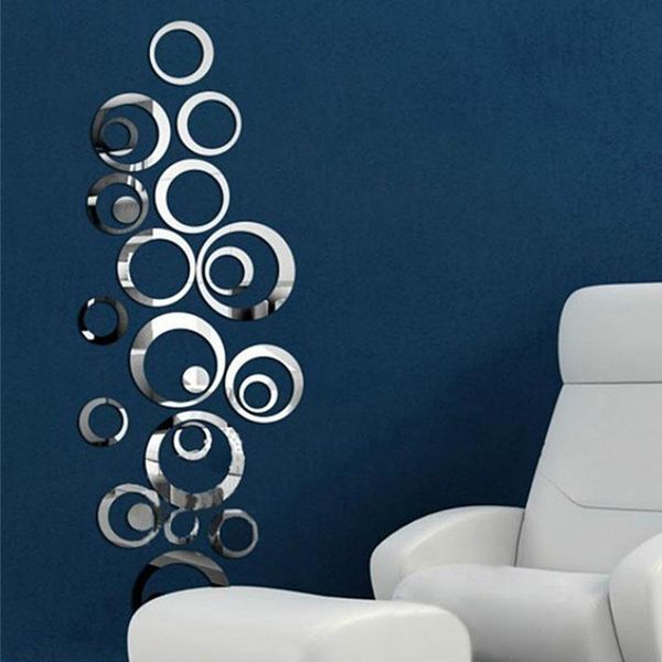 

wall stickers silver diy acrylic mirror round circles for living room bedroom home decals decoration