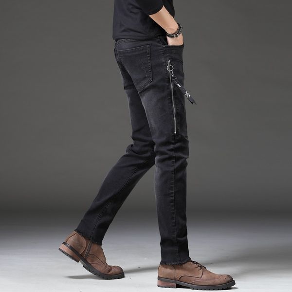 

slim fit zipper stretch leggings men's jeans 205, Blue