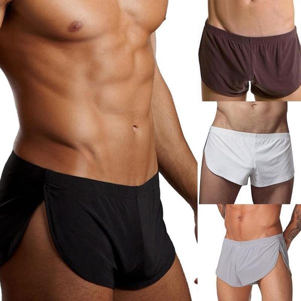 

slips stretch panties men's short effects color casual men elastic waist band split shorts underwear home sports clothing, Black;white