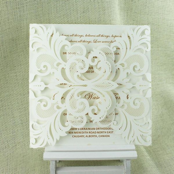 

100pcs blank laser cut invitation card white beige gold black greeting cards with custom printing envelope wedding supplies
