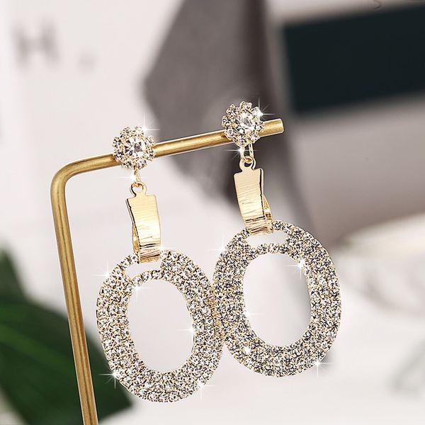 

creative earrings, exaggerated earrings, personality trend, new oval shiny rhinestone earrings, ladies, Golden