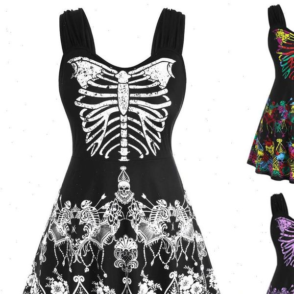 

dress women fashion womens butterfly skull floral halloween plus size tank dress see through dress mini ropa mujer, Black;gray