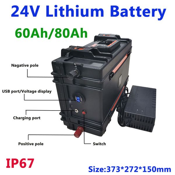 24V 80AH Lithium Li Ion Battery Pack com BMS para Mobilidade Backup Power Golf Trolley RV Home ES Motorhome Campistas + 10A carregador