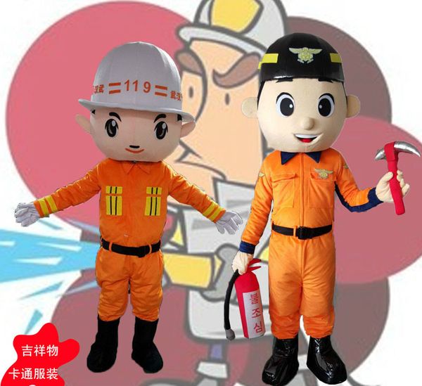

mascot costumes fireman mascot costume fancy dress theme mascotte cartoon character mascot size new arrival, Red;yellow