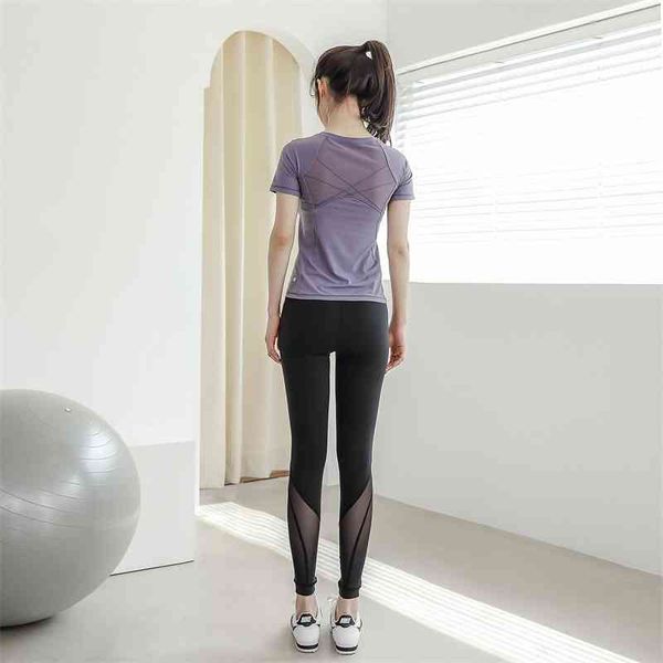 

yoga quick drying women's summer thin two piece fitness running suit short sleeve, Gray