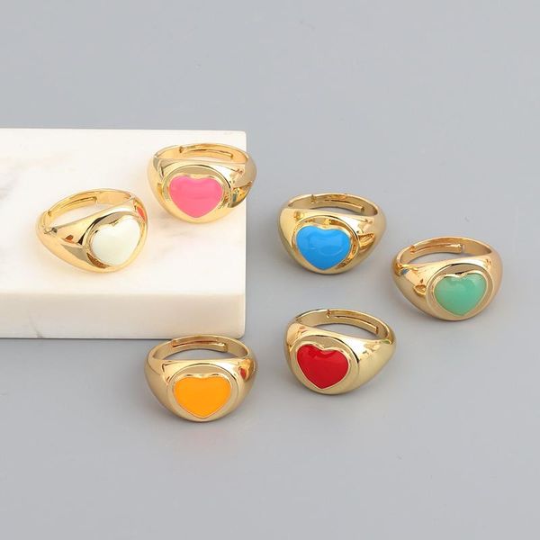 

wedding rings 18k gold filled copper colorful enamel round love heart for women men couple jewelry engagement ring party gift, Slivery;golden