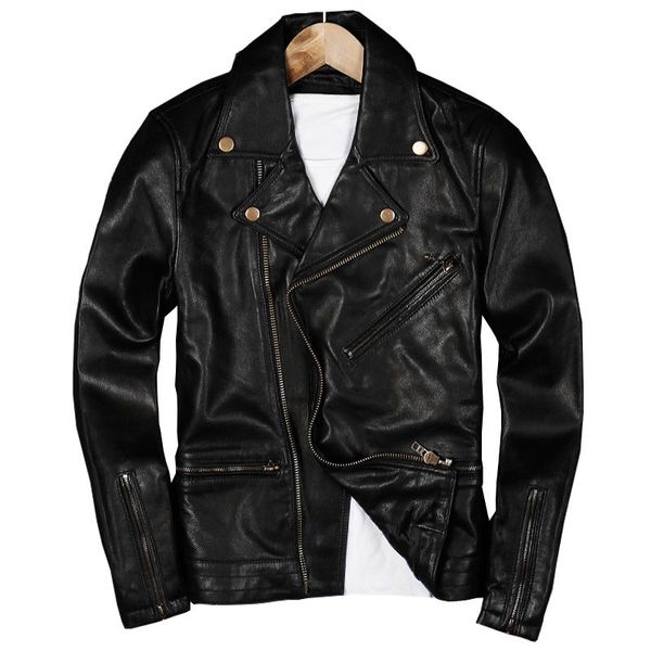 

men's leather & faux fashion mens short slim genuine jackets sheepskin black coat