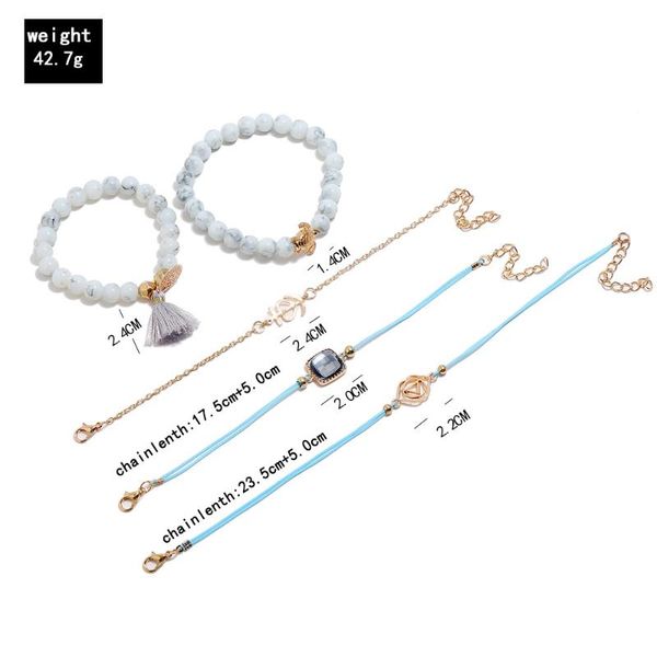 

charm bracelets style female personality european and american fashion creative hollow anchor logo disc tassel bracelet 5-piece set, Golden;silver