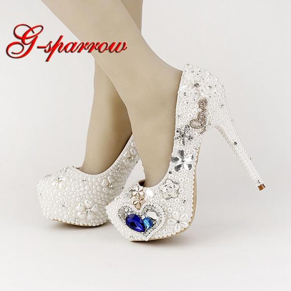 

dress shoes sweet white heart-shaped party pumps rhinestone bridal crystal waterproof with love wedding blue, Black