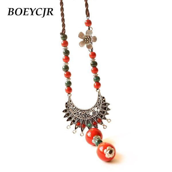 

pendant necklaces boeycjr silver color ceramic beads necklace chain handmade jewelry ethnic copper alloy long for women