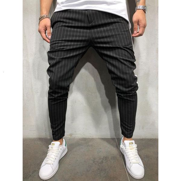 

2021 masculine fashion joggers urban striped hip hop in a casual straight line sweatpants thin fitness pants long harajuku training dik1, Black