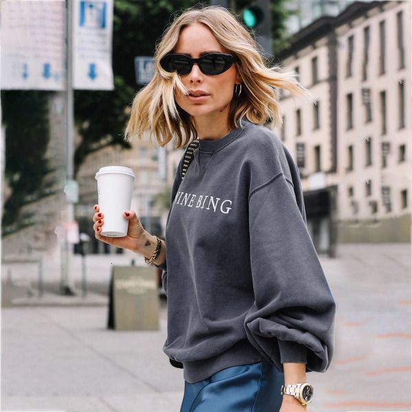 

sweatshirt letter embroidered women autumn winter puff sleeve o neck cotton pullover casual vintage street style hoodie htcf, Black