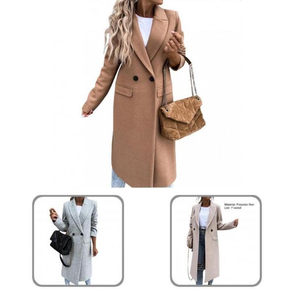 

women's jackets pocket cardigan ladies suit collar straight style coat for going out, Black;brown