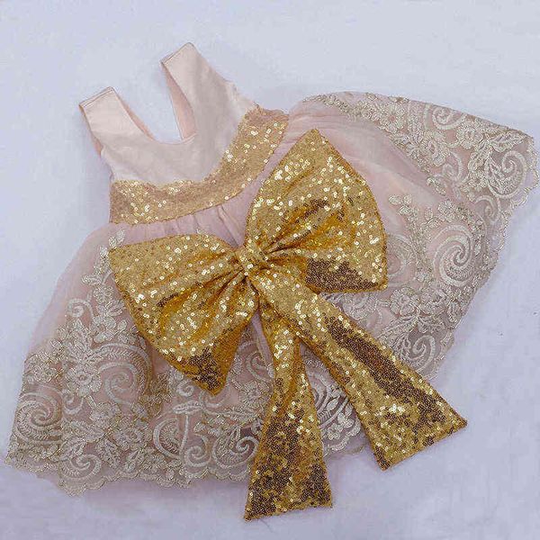 

2021 summer white bridesmaid kids dresses for girls children baby girl golden embroidery bow party dress wedding princess dress g1129, Red;yellow