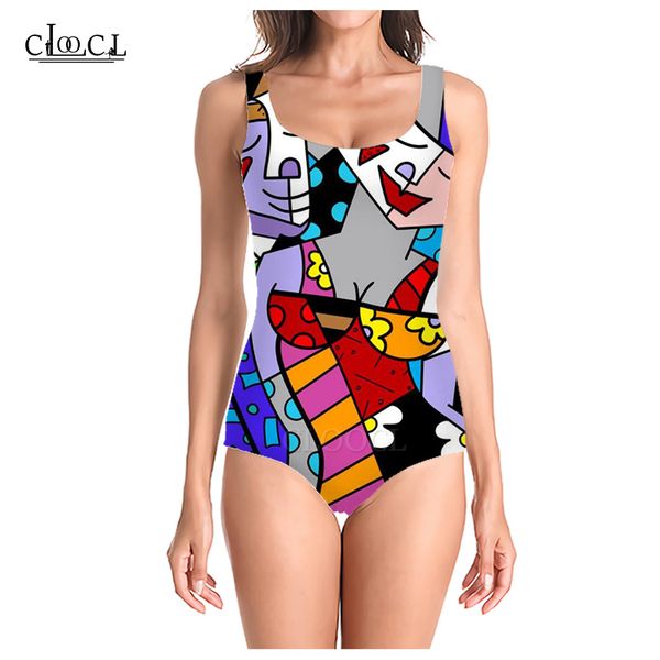 

cloocl 2021 summer swimsuits geometric art 3d print women sleeveless casual fashion beach one piece swimwear, White;black