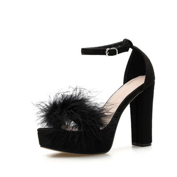 

sandals buckle strap lady dress shoes women pumps festival party wedding formal female chunky high heels, Black