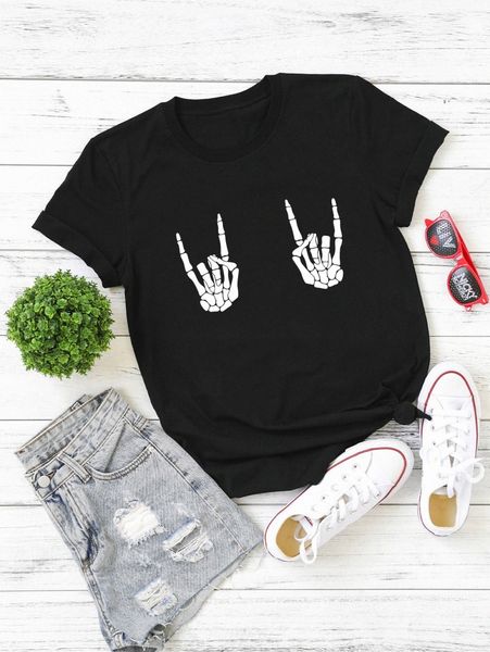

plus skull print tee 27nj#, Black