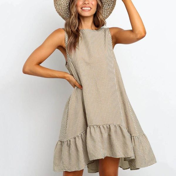 

lattice dress ruffle women 2021 spring summer street casual slim thin beach party o neck mini polka dot dress vestidos, Black;gray