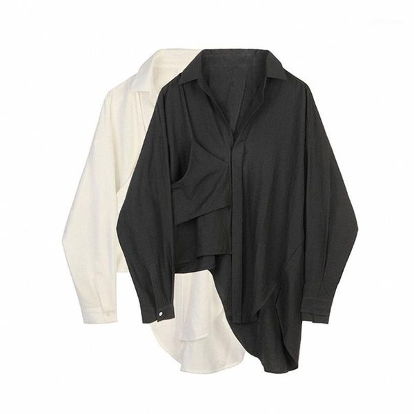 

irregular shirt women's long-sleeve blouse korean-style all-match 2021 summer hong kong-style fashion, White