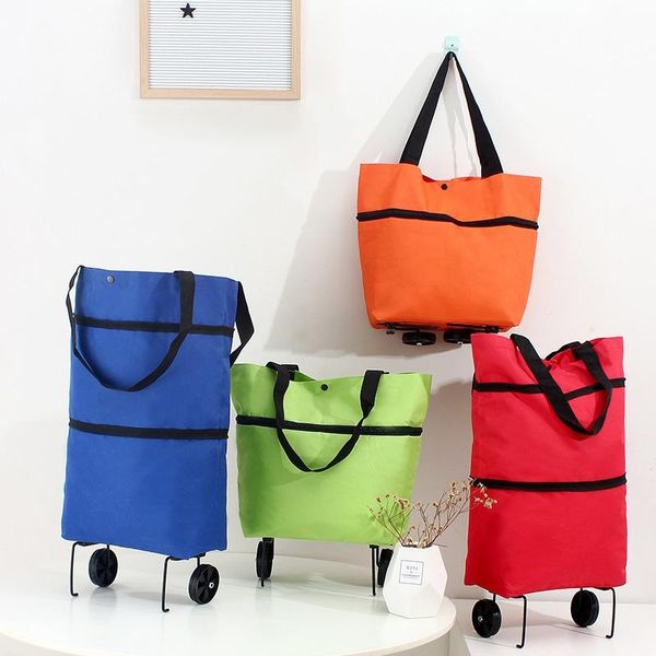 

storage bags foldable shopping trolley cart reusable eco large waterproof bag luggage wheels basket