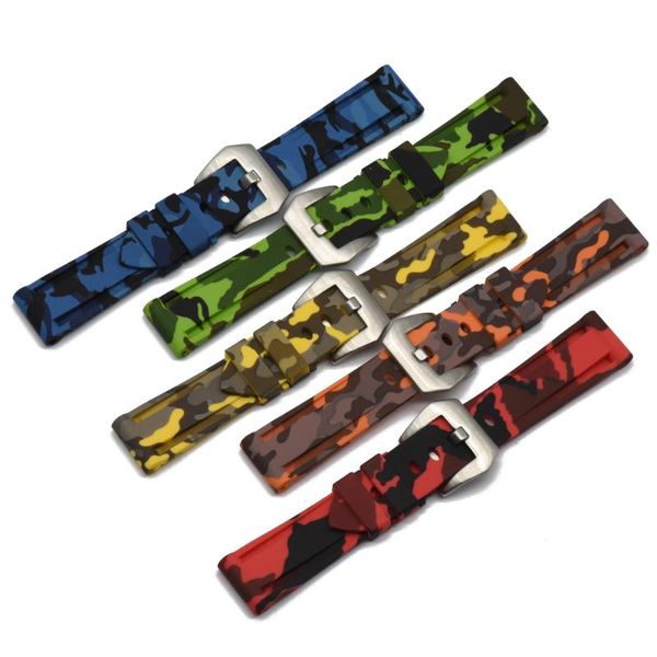 

watch bands high-quality camouflage silicone rubber strap 20 mm 22mm 24mm waterproof band suitable straps for many brand watches, Black;brown
