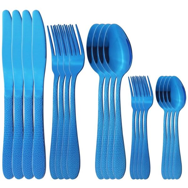 

20pcs blue flatware dinnerware set knives dessert forks spoons cutlery set stainless steel tableware home kitchen silverware