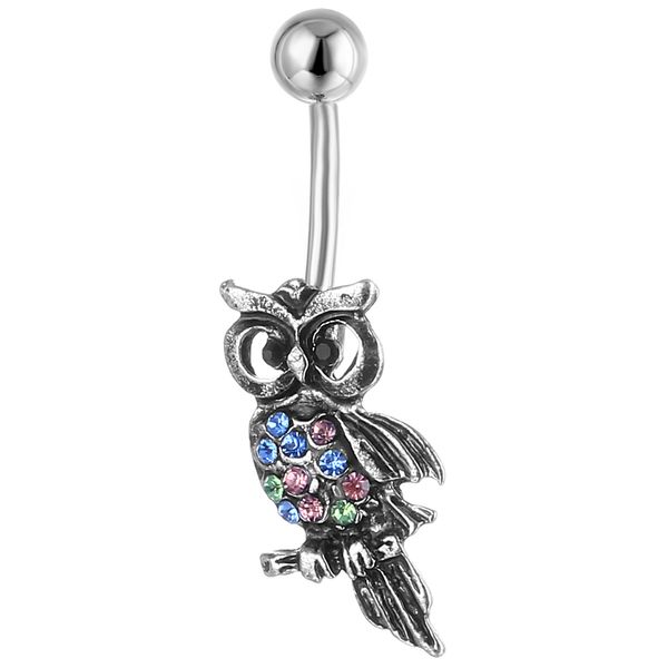 

d0677b multi color owl style navel button ring piercing body jewlery, Silver