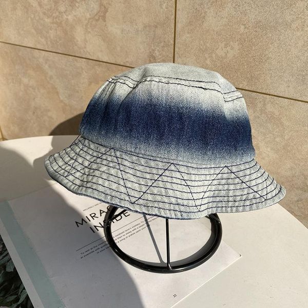 

wide brim hats gradient washed denim fisherman hat female outdoor sun four seasons couple fashion wild casquette, Blue;gray