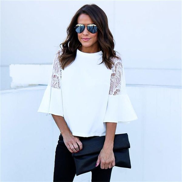 

women's t-shirt summer lace stitching women fashion butterfly sleeve embroidery and tees casual hollow out tee shirts, White