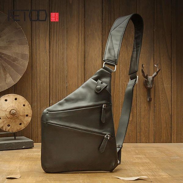 

HBP AETOO Leather Trendy Chest Bag, Personality Men's Shoulder Bag, Black